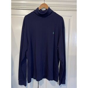 Polo Ralph Lauren Turtleneck Shirt Men XL Navy Blue Long Sleeve Preppy